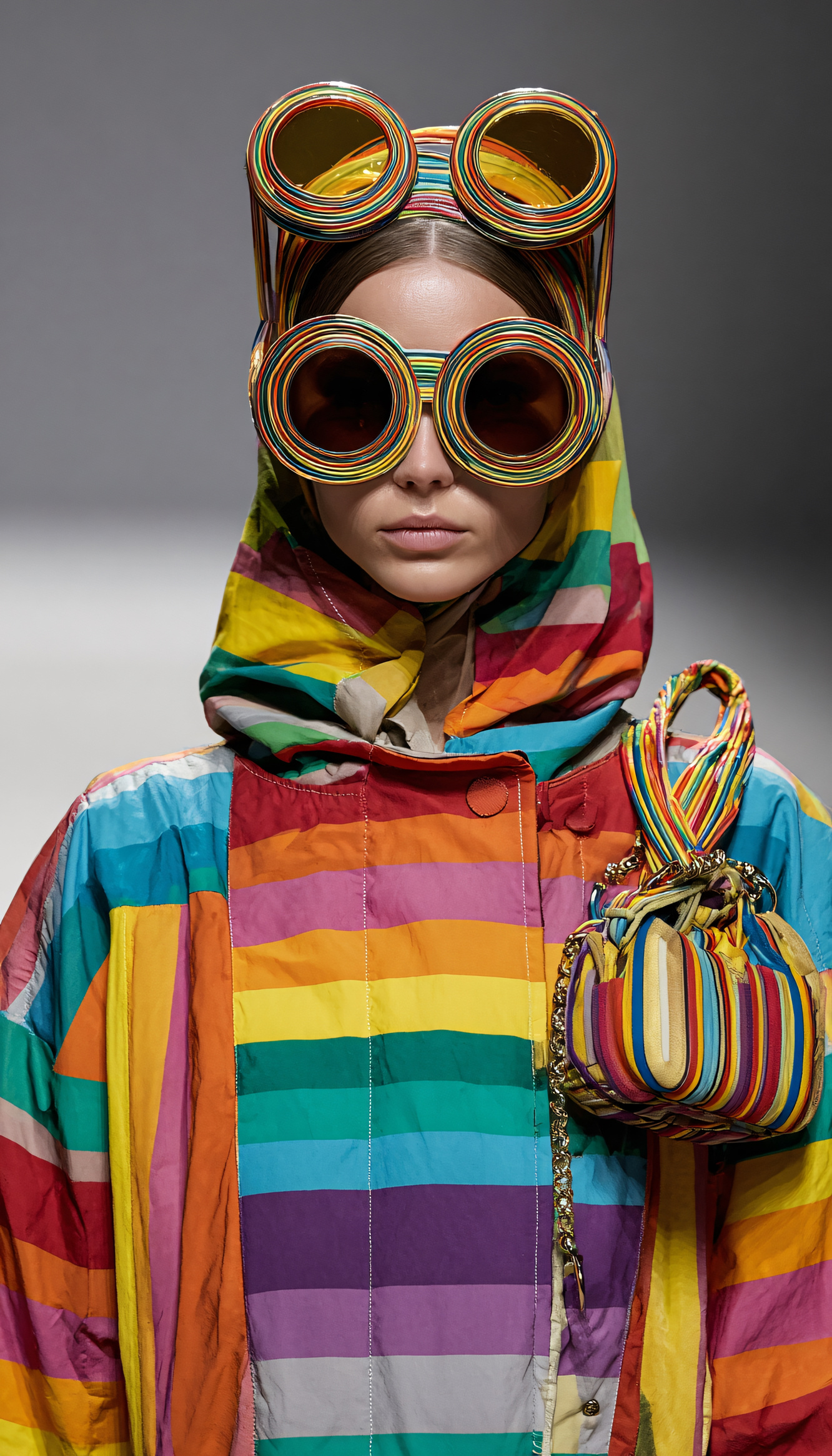 Colorful sustainable fashion runway look